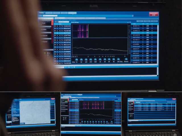 Interface d'IMSII Catcher avec écoutes et géolocalisation.